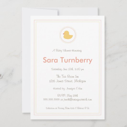 Invitation de baby shower - le caoutchouc mignon (Devant)