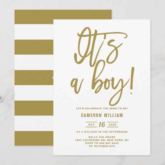 Invitation de Baby shower Lettré à la main d'or (Devant / Derrière)