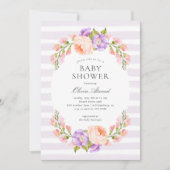 Invitation de Baby shower Lilac Stripe et Bloom (Devant)