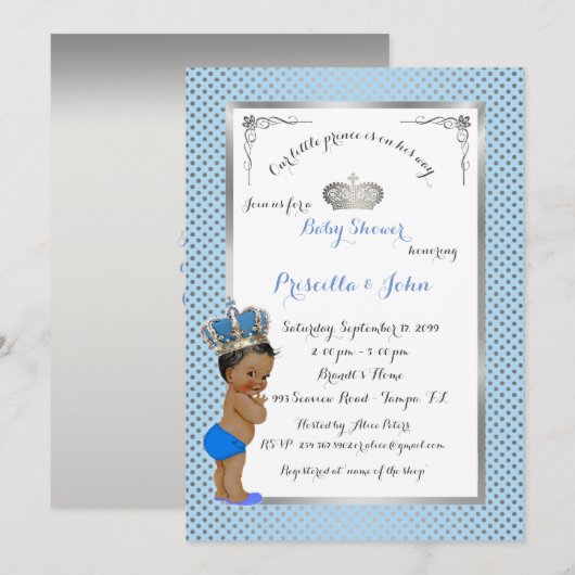 Invitation de Baby shower Little Prince, argent, b (Devant / Derrière)