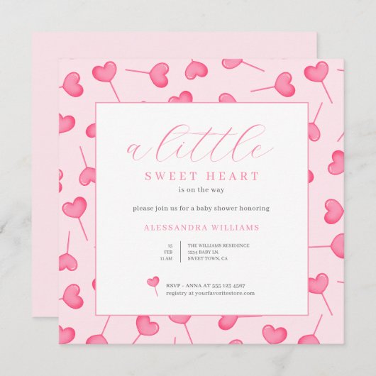 Invitation de Baby shower Little Sweetheart (Devant / Derrière)