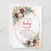 Invitation de baby shower Luxe Rouge Profond et Or (Devant)
