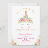 Invitation de Baby shower magique Unicorne florale (Devant)