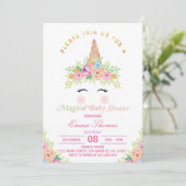 Invitation de Baby shower magique Unicorne florale (Debout devant)