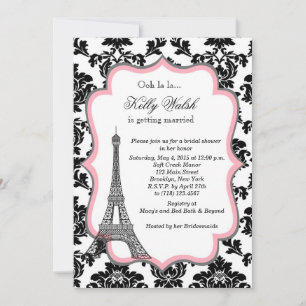 Invitation de Baby Shower Mariage Tour Eiffel Rose