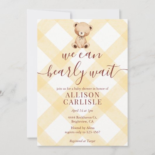 Invitation de baby shower Marigold Teddy Bear Ging (Devant)