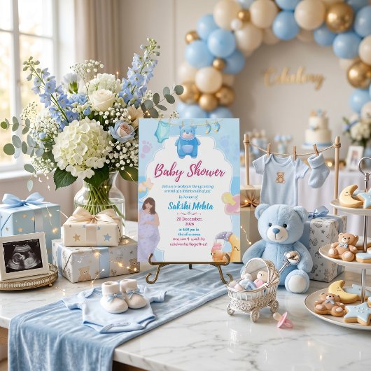 Invitation de baby shower mignonne bleue