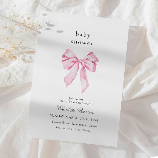 Invitation de baby shower minimaliste avec un nœud