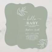 Invitation de Baby shower minimaliste Sage (Devant / Derrière)