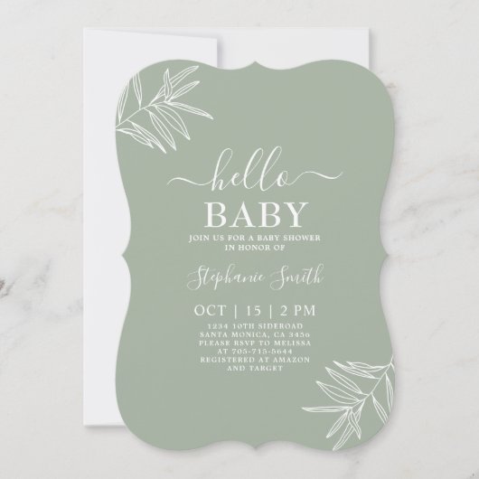 Invitation de Baby shower minimaliste Sage (Devant)