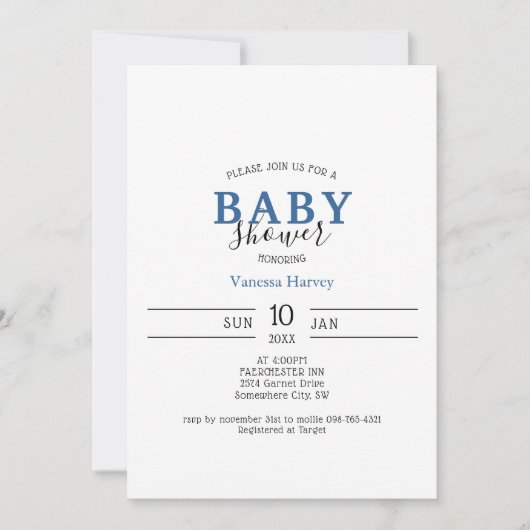 Invitation de Baby shower minimaliste simple (Devant)
