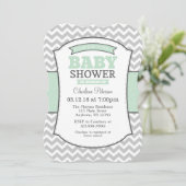 Invitation de Baby shower Mint Green Grey Chevron (Debout devant)