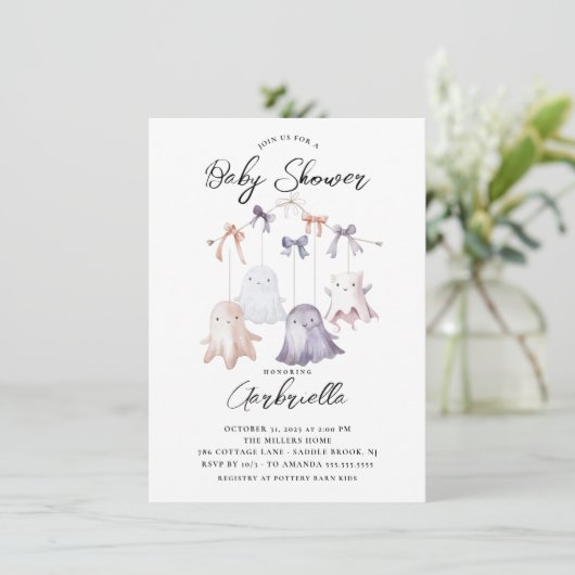Invitation de Baby shower mobile Ghost mignonne (Debout devant)