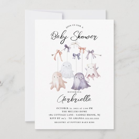 Invitation de Baby shower mobile Ghost mignonne (Devant)