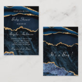 Invitation de Baby Shower modèle Bleu Or fille (Devant / Derrière)