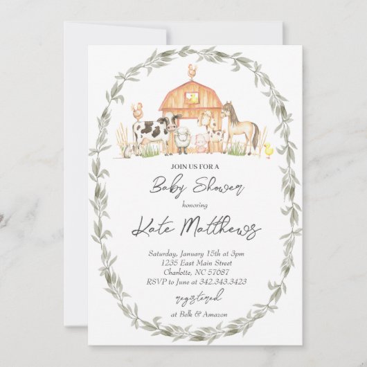 Invitation de Baby Shower Moderne à la Ferme (Devant)