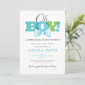 Invitation de Baby Shower Moderne Bleu Vert Oh Boy (Debout devant)
