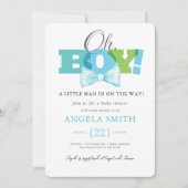 Invitation de Baby Shower Moderne Bleu Vert Oh Boy (Devant)