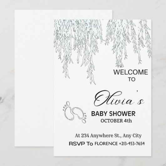Invitation de Baby Shower Moderne Bohème au Saule (Devant / Derrière)