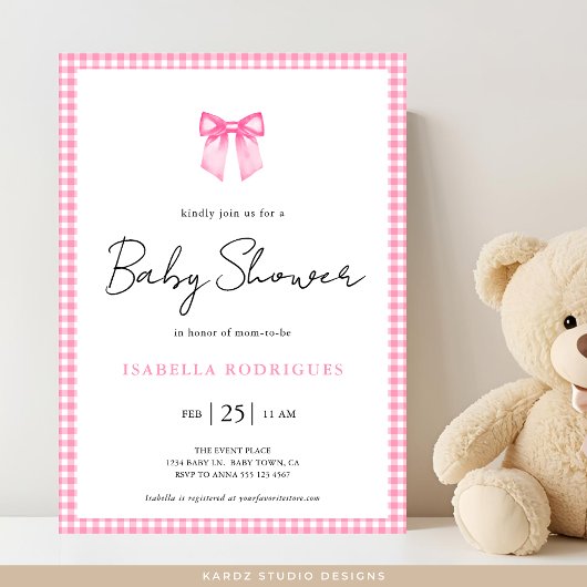 Invitation de Baby shower moderne Pink Bow En vich