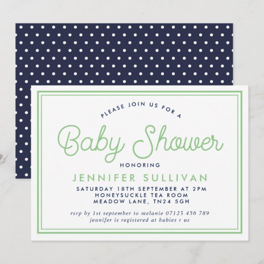 Invitation de Baby shower moderne Preppy Polka (Devant / Derrière)