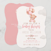 Invitation de baby shower modifiable Rose & Ours B (Devant / Derrière)