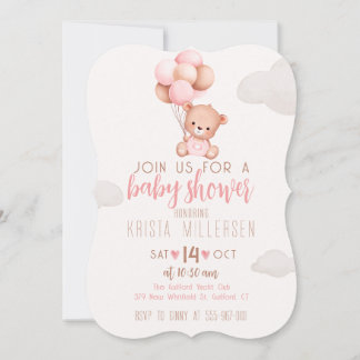 Invitation de baby shower modifiable Rose & Ours B