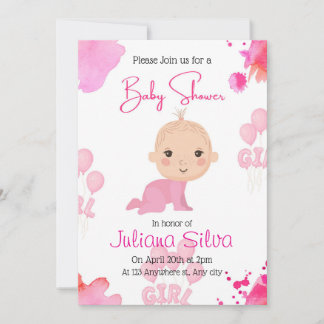 Invitation de baby shower modifiable rose pour béb