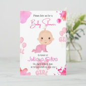 Invitation de baby shower modifiable rose pour béb (Debout devant)