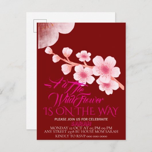 Invitation de baby shower modifiable Un Petit Fleu (Devant / Derrière)