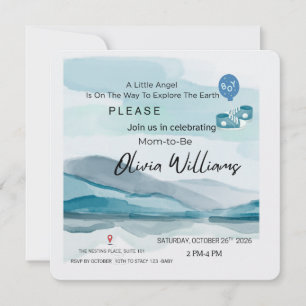 Invitation de Baby Shower Montagne Aquarelle Bleue