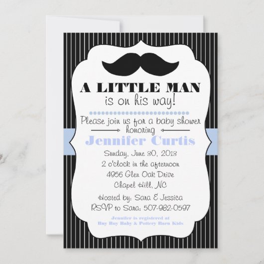 Invitation de Baby shower Mustache Little Man (Devant)