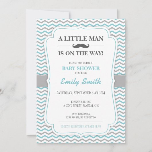 Invitation de Baby shower Mustache Little Man (Devant)