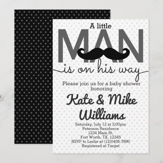 Invitation de Baby shower Mustache Little Man (Devant / Derrière)