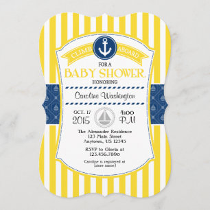 Invitation de Baby shower nautique bleu jaune