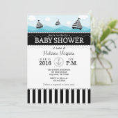 Invitation de Baby shower nautique bleu noir (Debout devant)