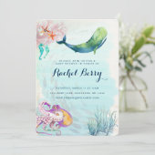 Invitation de Baby shower nautique de baleine (Debout devant)