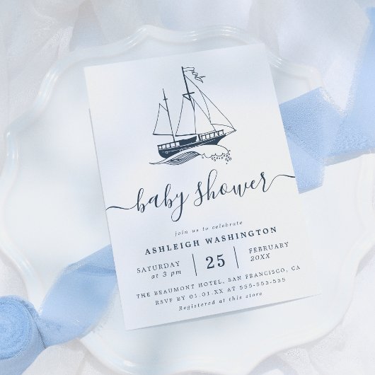 Invitation de Baby shower nautique du navire de la