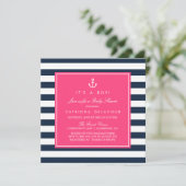 Invitation de Baby shower nautique Hot Pink & Navy (Debout devant)