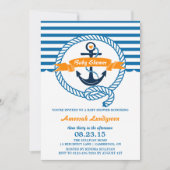 Invitation de Baby shower nautique marine et orang (Devant)
