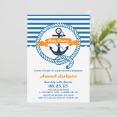 Invitation de Baby shower nautique marine et orang (Debout devant)
