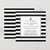 Invitation de Baby shower nautique noir et blanc (Devant / Derrière)