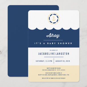 Invitation de baby shower neutre bleu marine nauti