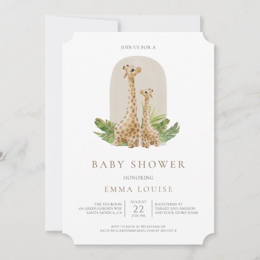 Invitation de Baby shower Neutre Boho Giraffe (Devant)
