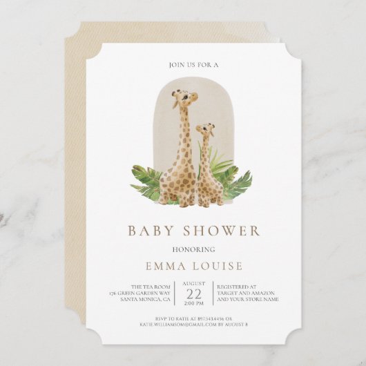 Invitation de Baby shower Neutre Boho Giraffe (Devant / Derrière)