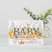 Invitation de Baby shower neutre en bois rustique (Debout devant)