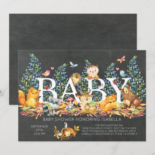 Invitation de Baby shower neutre en bois rustique (Devant / Derrière)