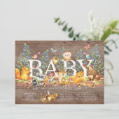 Invitation de Baby shower neutre en bois rustique (Debout devant)