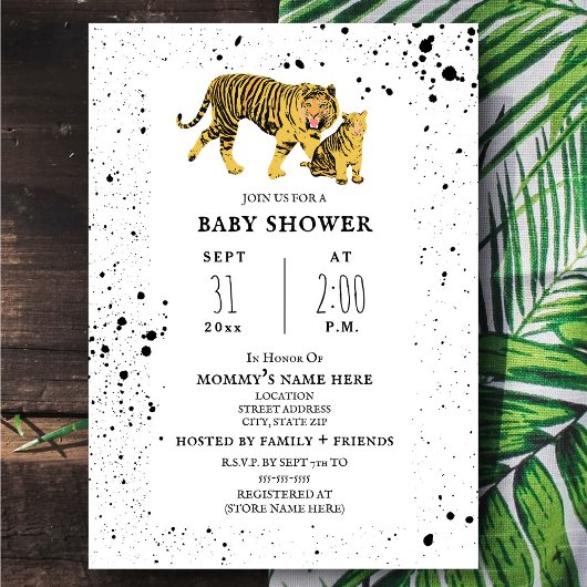 Invitation de Baby shower neutre Mama Tiger