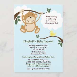 Invitation de Baby shower neutre singe et Birdie